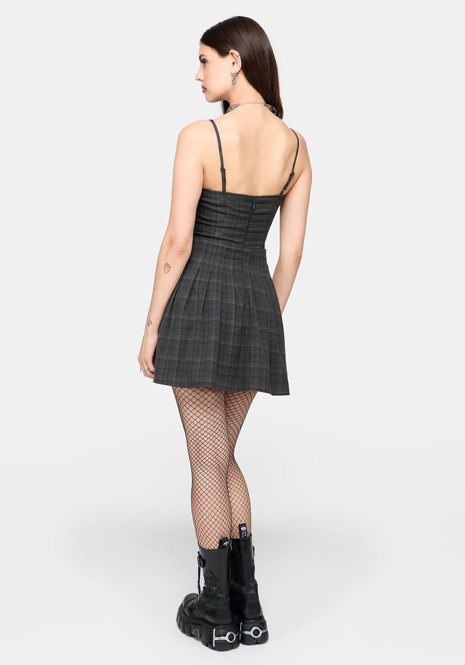 mini dress zipper front Caitriona Check Zip Pinafore – Disturbia Covering all sizes from BCBGMAXAZRIA Black Comb Elastic Skirt Size:6 WR oversized puff sleeve
