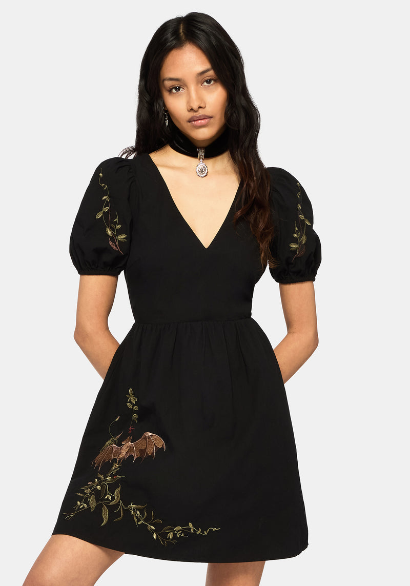 Orena Bat Embroidered Mini Dress Disturbia Orena Bat Embroidered Mini Dress Disturbia