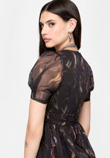 Ember Moth Print Chiffon Midi Dress