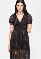 Ember Moth Print Chiffon Midi Dress