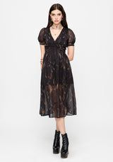 Ember Moth Print Chiffon Midi Dress