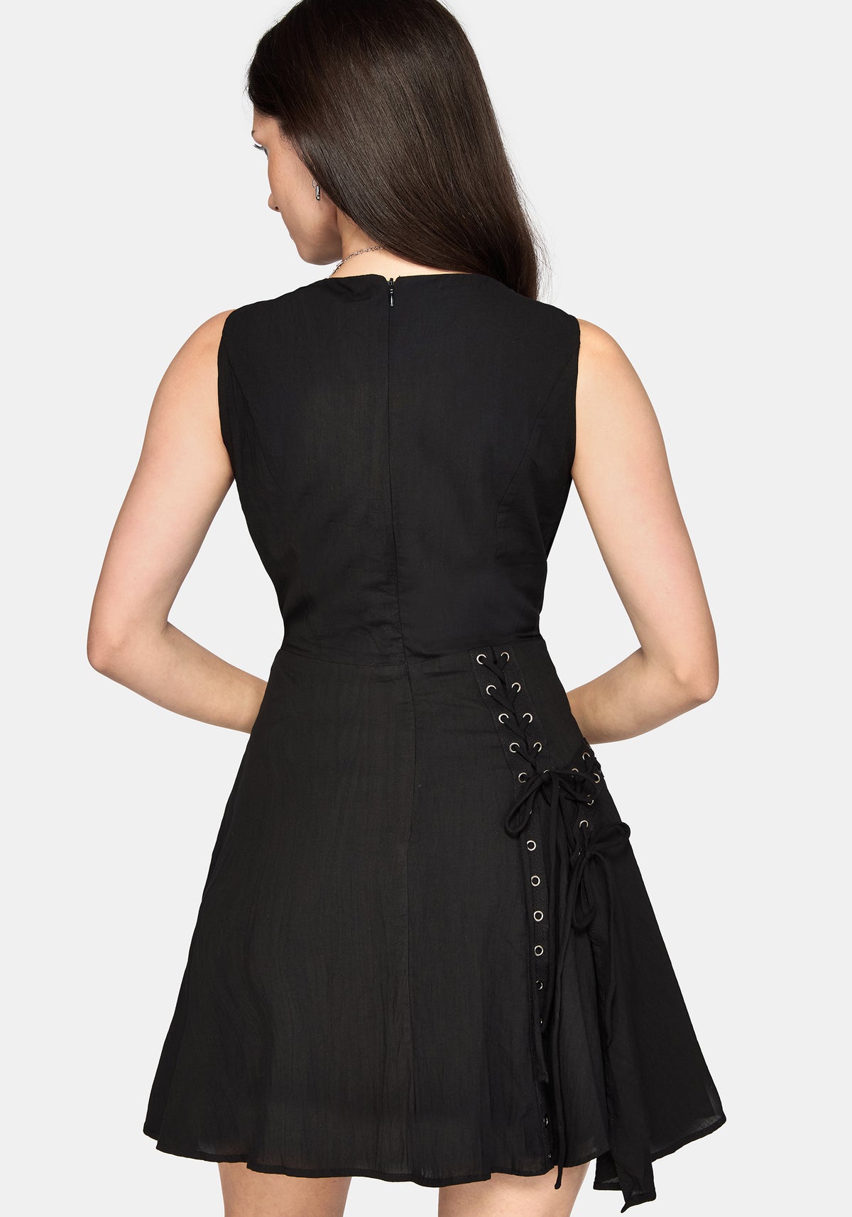 asymmetric eyelet dress Lucette Lace Up Mini – Disturbia Color:Sage Floral