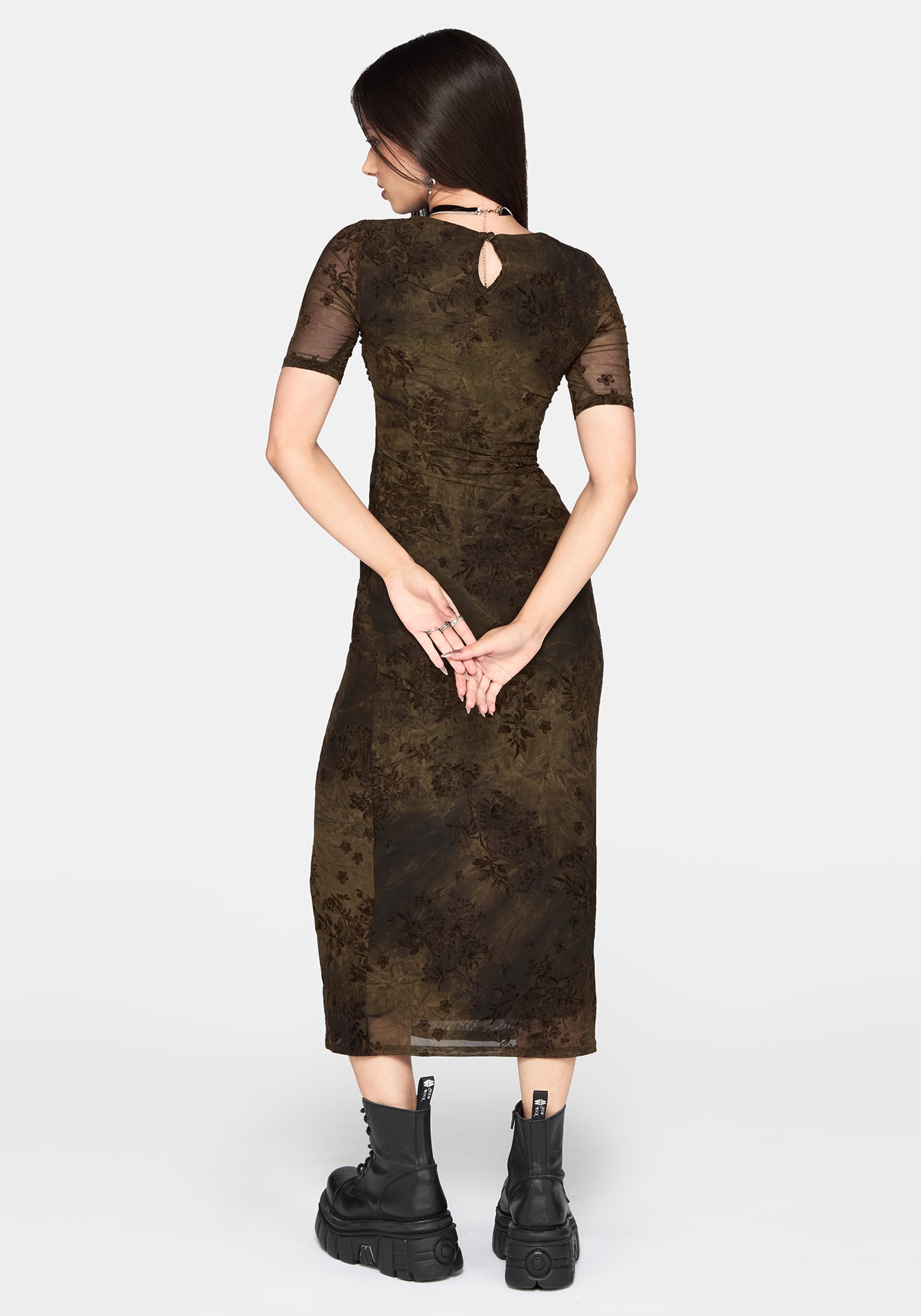Zuri Flocked Ruched Bust Midaxi Dress