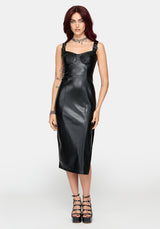 Alexis PU Buckle Strap Bodycon Midi Dress
