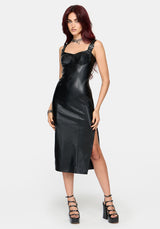 Alexis PU Buckle Strap Bodycon Midi Dress