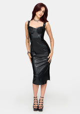 Alexis PU Buckle Strap Bodycon Midi Dress