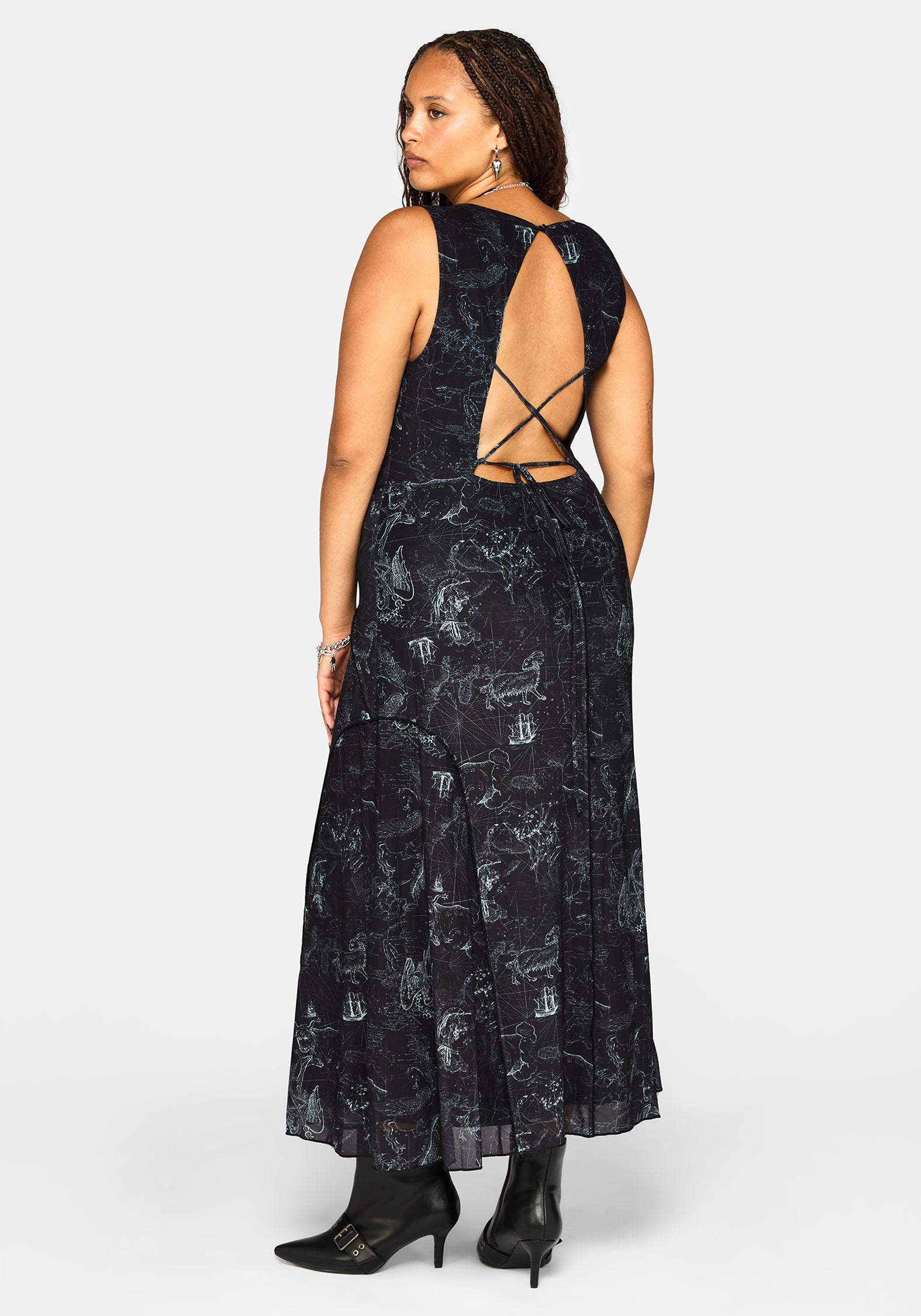 Kosmara Map Print Mesh Midaxi Dress