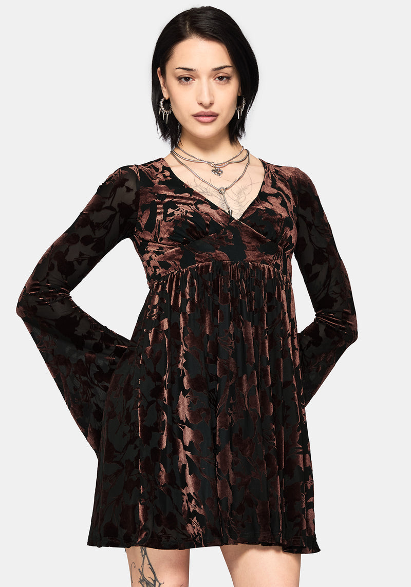 velvet flare sleeve dress Dakota Devore Velour Flare Sleeve Mini Dress – Disturbia