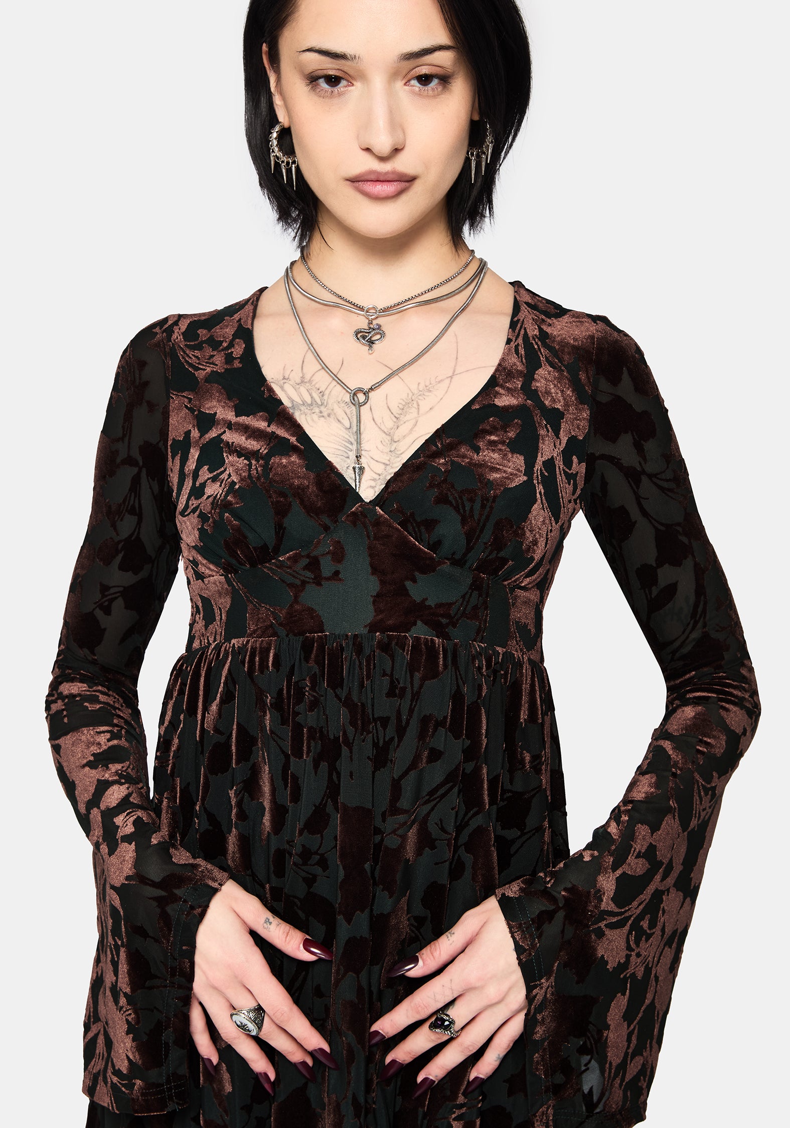 Dakota Devore Velour Flare Sleeve Mini Dress