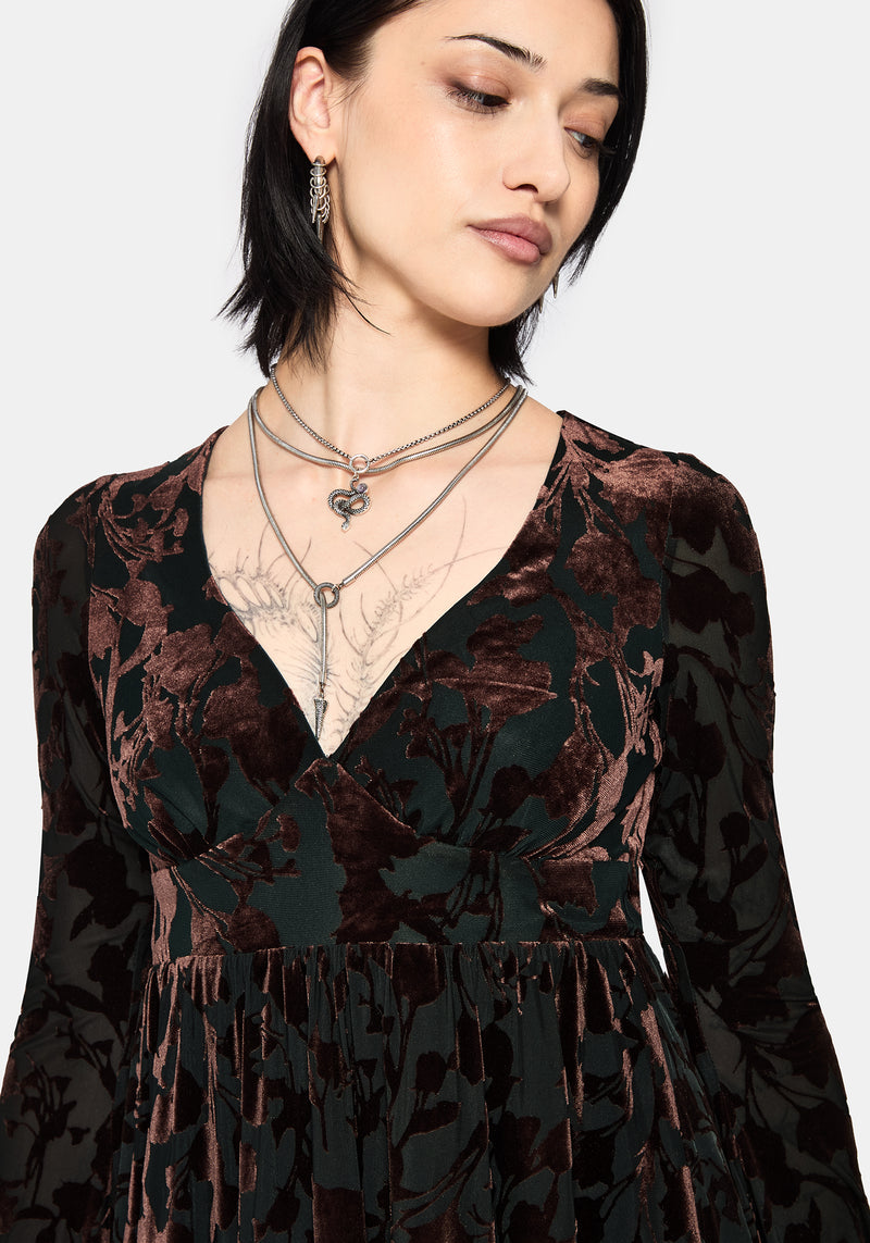 dakota mini dress Dakota Devore Velour Flare Sleeve Mini Dress – Disturbia