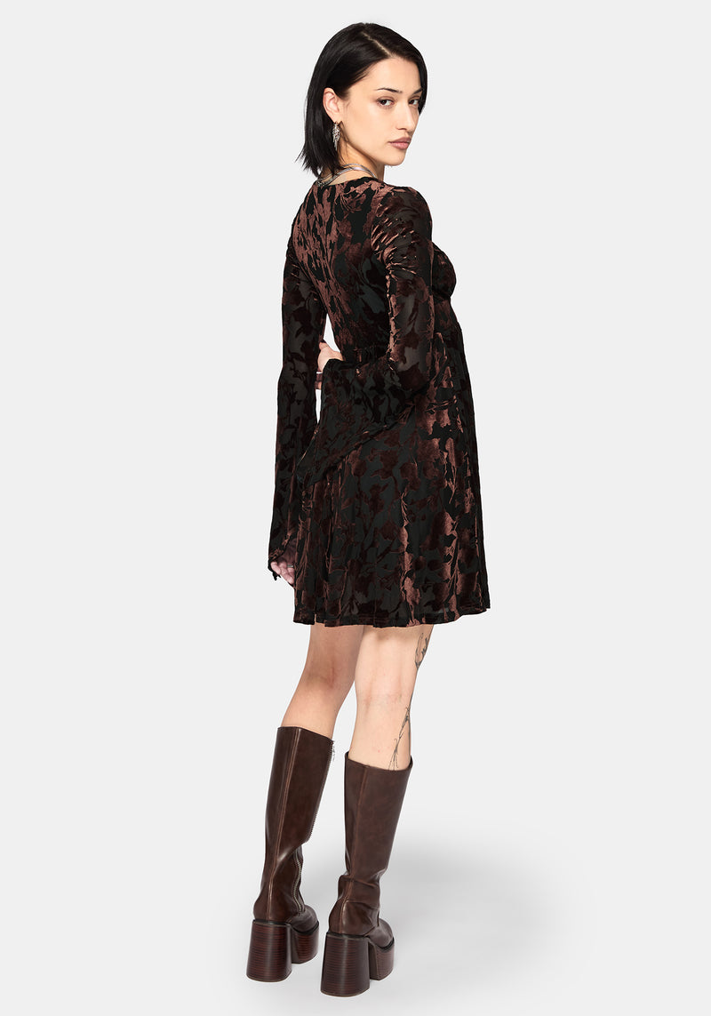 black mini dress with flare sleeves Dakota Devore Velour Flare Sleeve Mini Dress – Disturbia