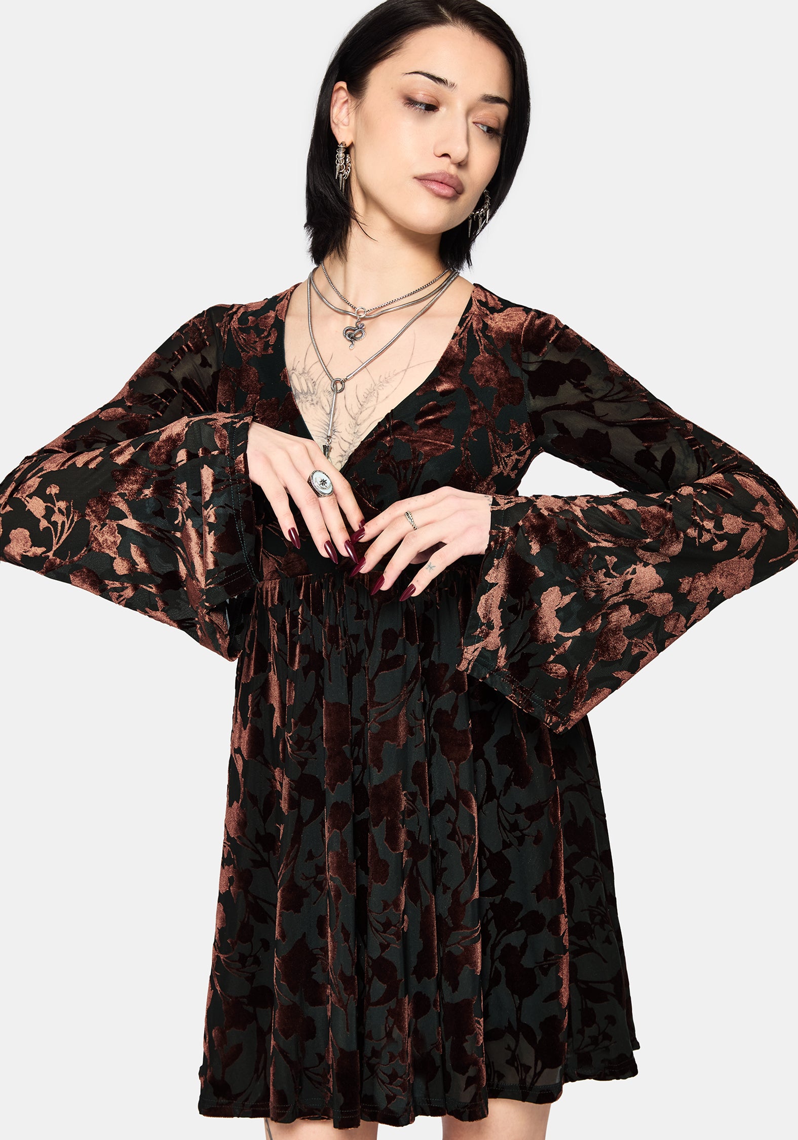Dakota Devore Velour Flare Sleeve Mini Dress – Disturbia