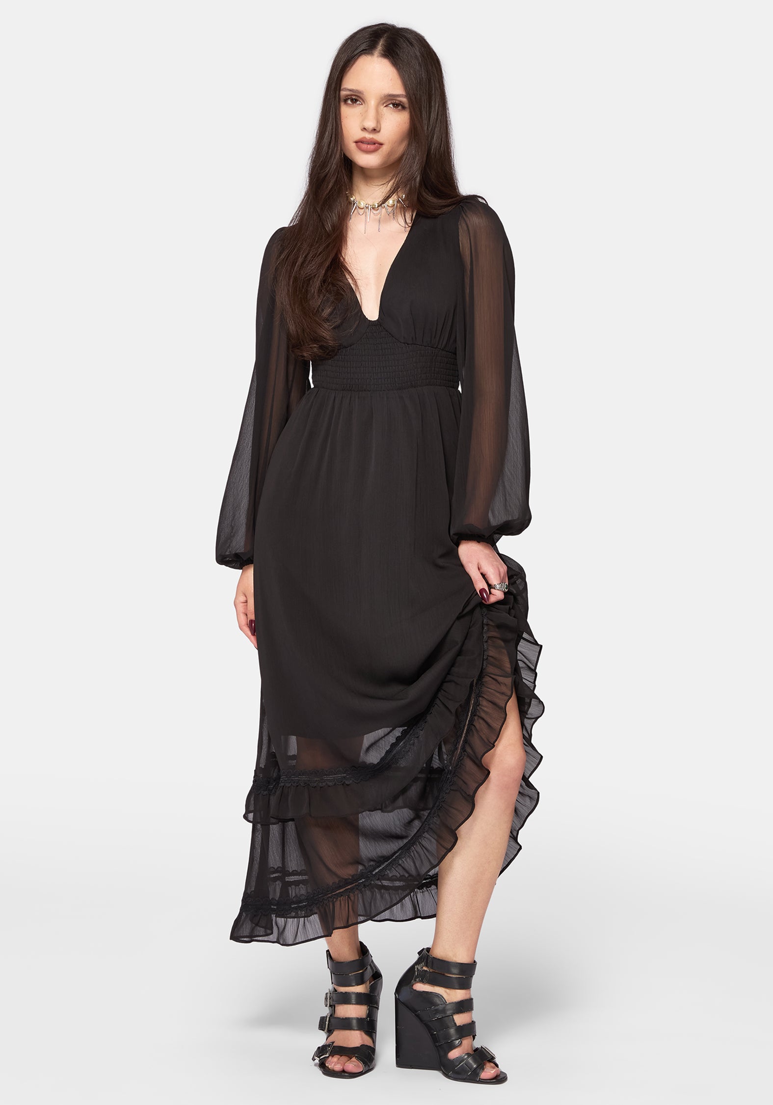 lace trim tiered dress Endless Blu
