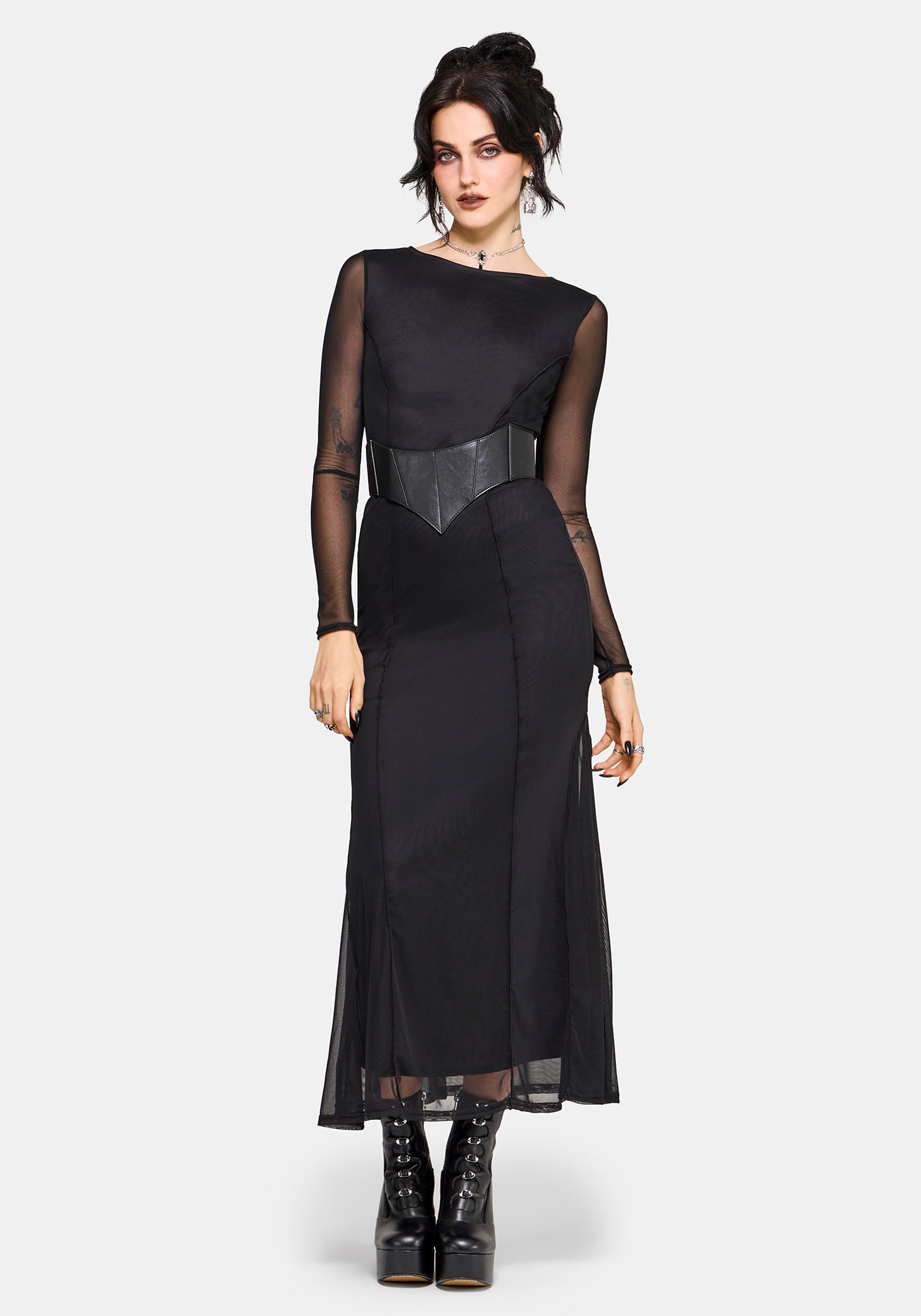 long sleeve backless maxi dress in black Ebonine Backless Maxi Dress Disturbia