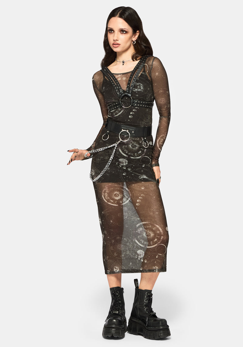 mesh midaxi dress Elise Celestial Print Mesh Midaxi Dress