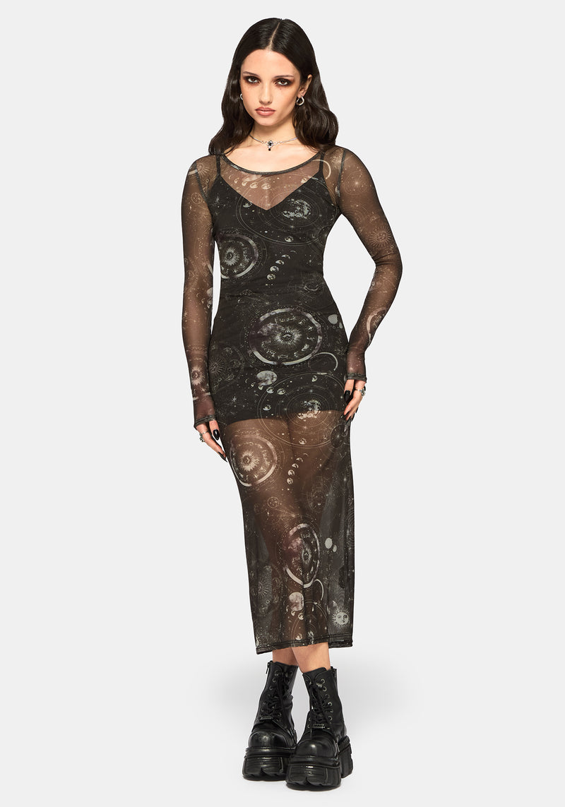 celestial mesh dress Elise Celestial Print Mesh Midaxi Dress