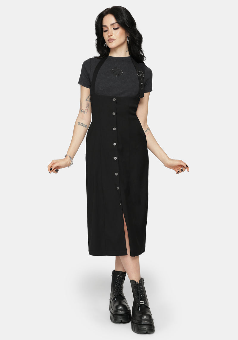 New Age Halter Neck Pinafore Midi Dress - Black Disturbia New Age Halter Neck Pinafore Midi Dress - Black Disturbia
