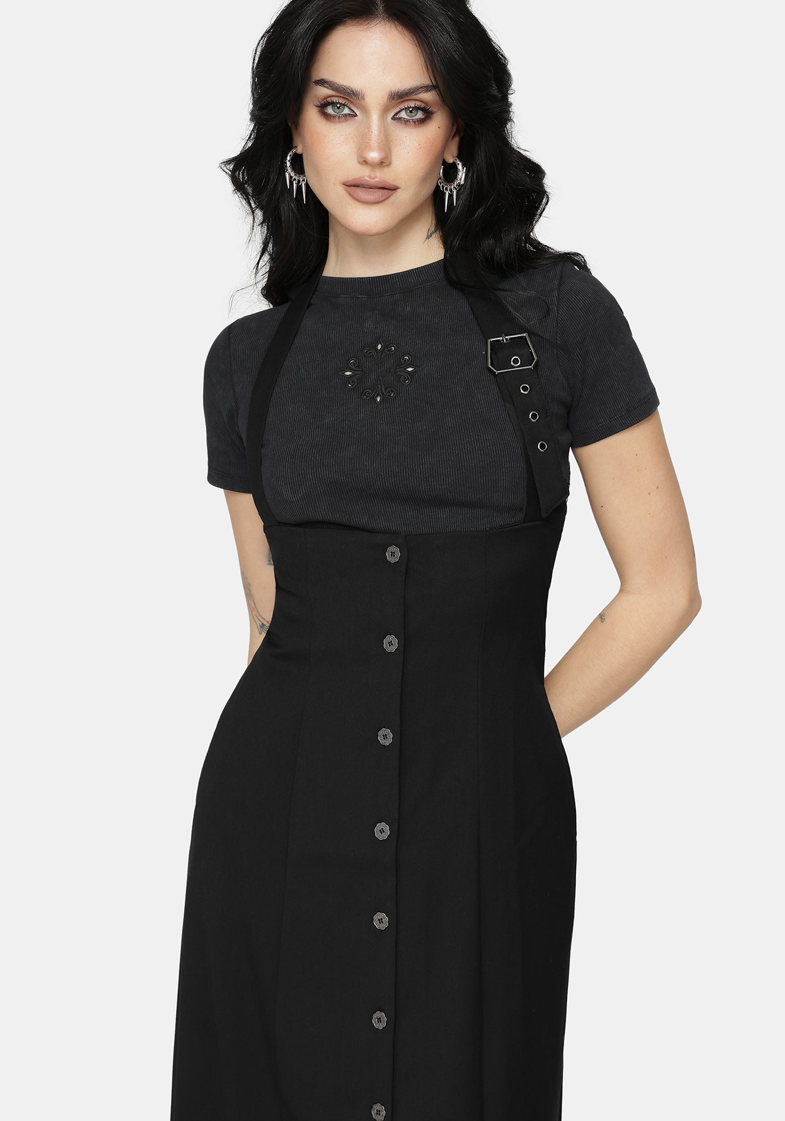pinafore formal dress Vintage Inspired Wool Pinafore Dress: Grey Tweed A-line Midi, Custom, Xiaolizi 6418
