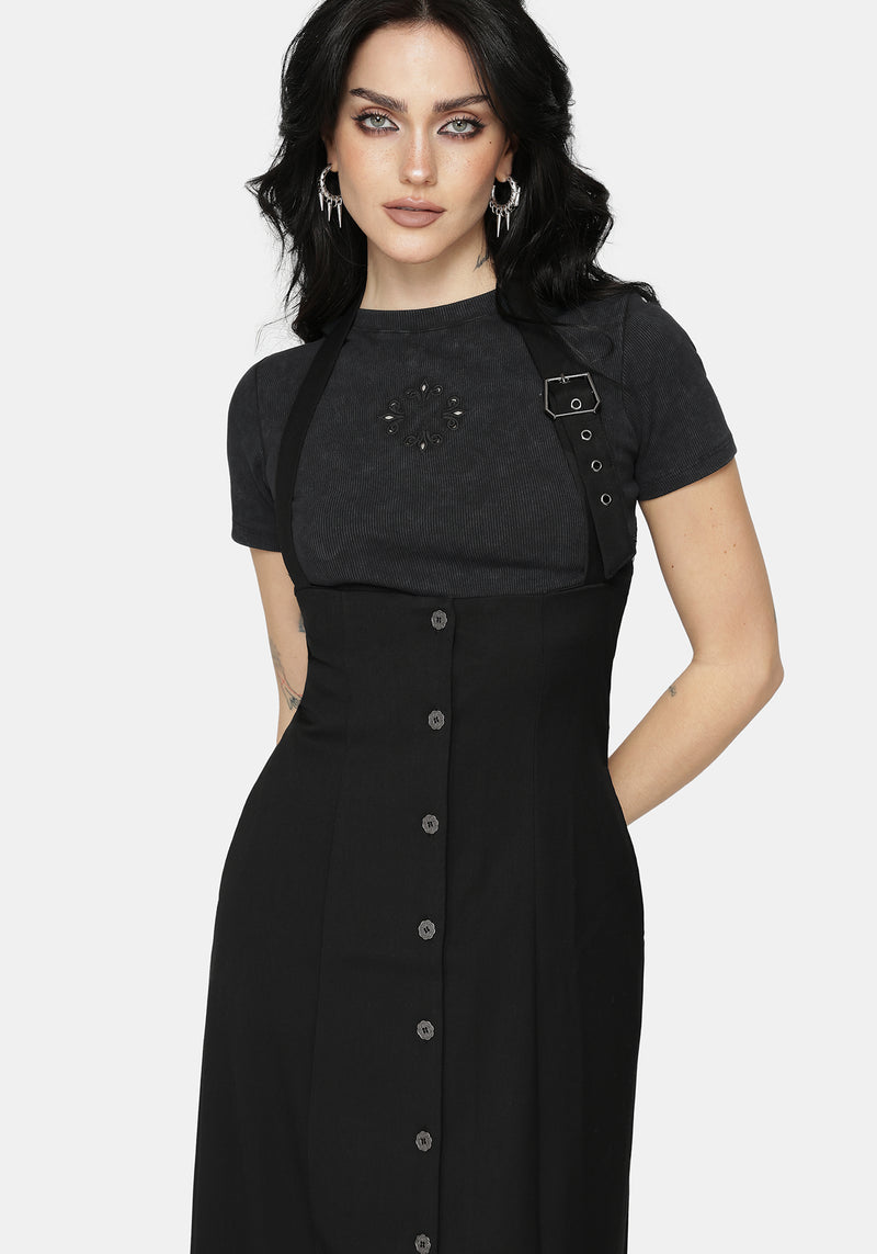 New Age Halter Neck Pinafore Midi Dress - Black Disturbia New Age Halter Neck Pinafore Midi Dress - Black Disturbia