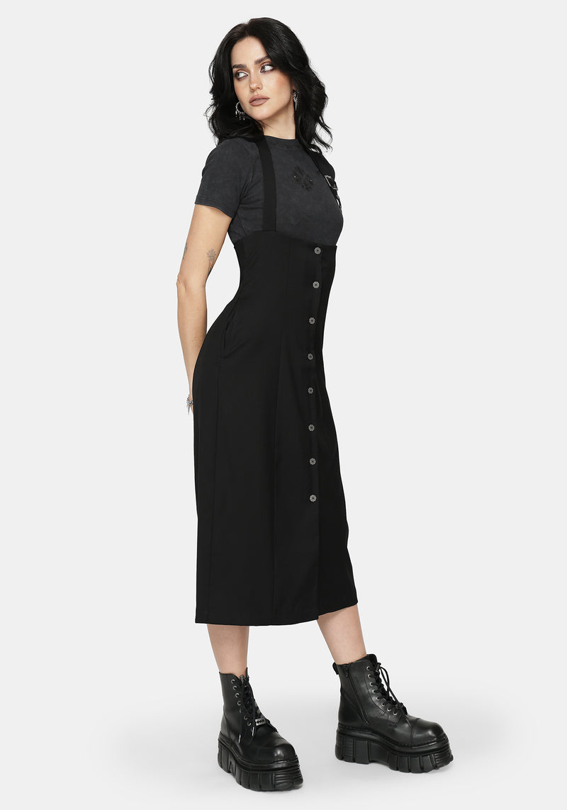 black pinafore maxi dress New Age Halter Neck Pinafore Midi Dress