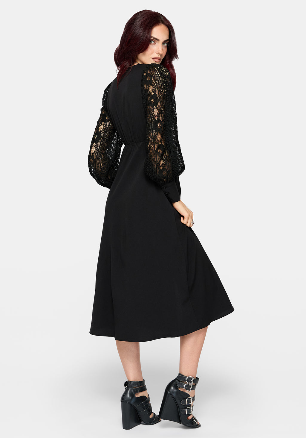 Covenant Lace Sleeve Button Up Midi Dress – Disturbia