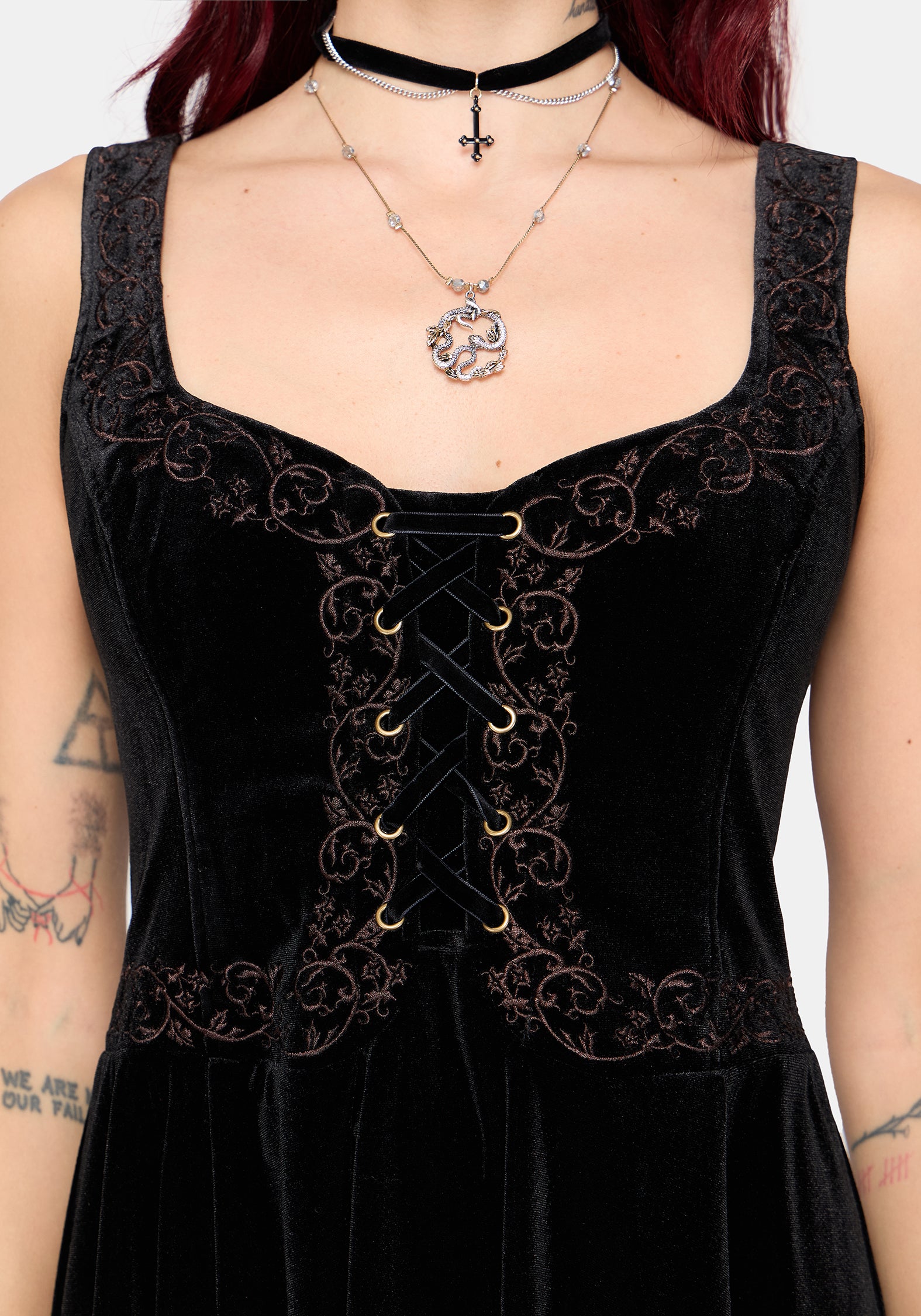 Gildra Embroidered Lace Up Front Mini Dress