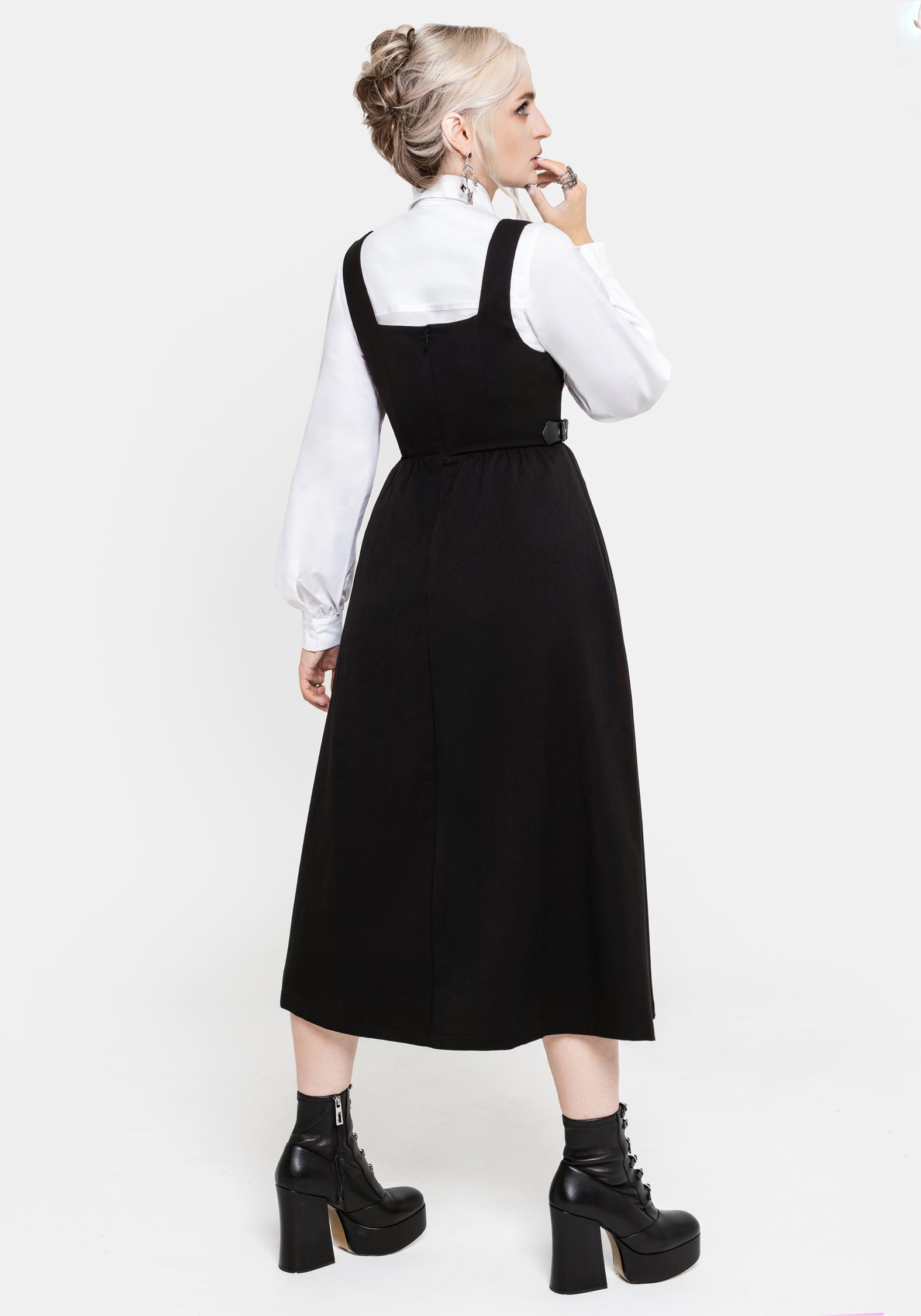Nightingale Pinafore Midi Dress - Black