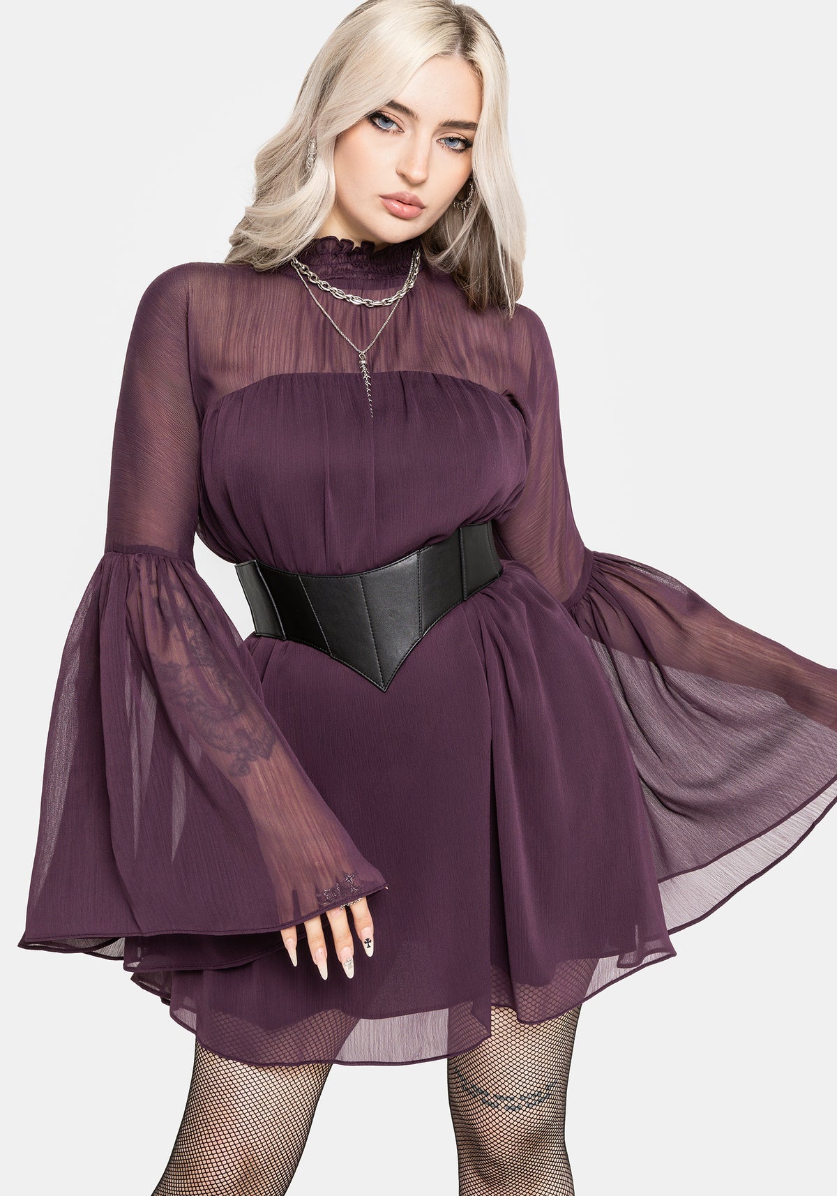 Noirelle Handkerchief Hem Chiffon Mini Dress US 2
