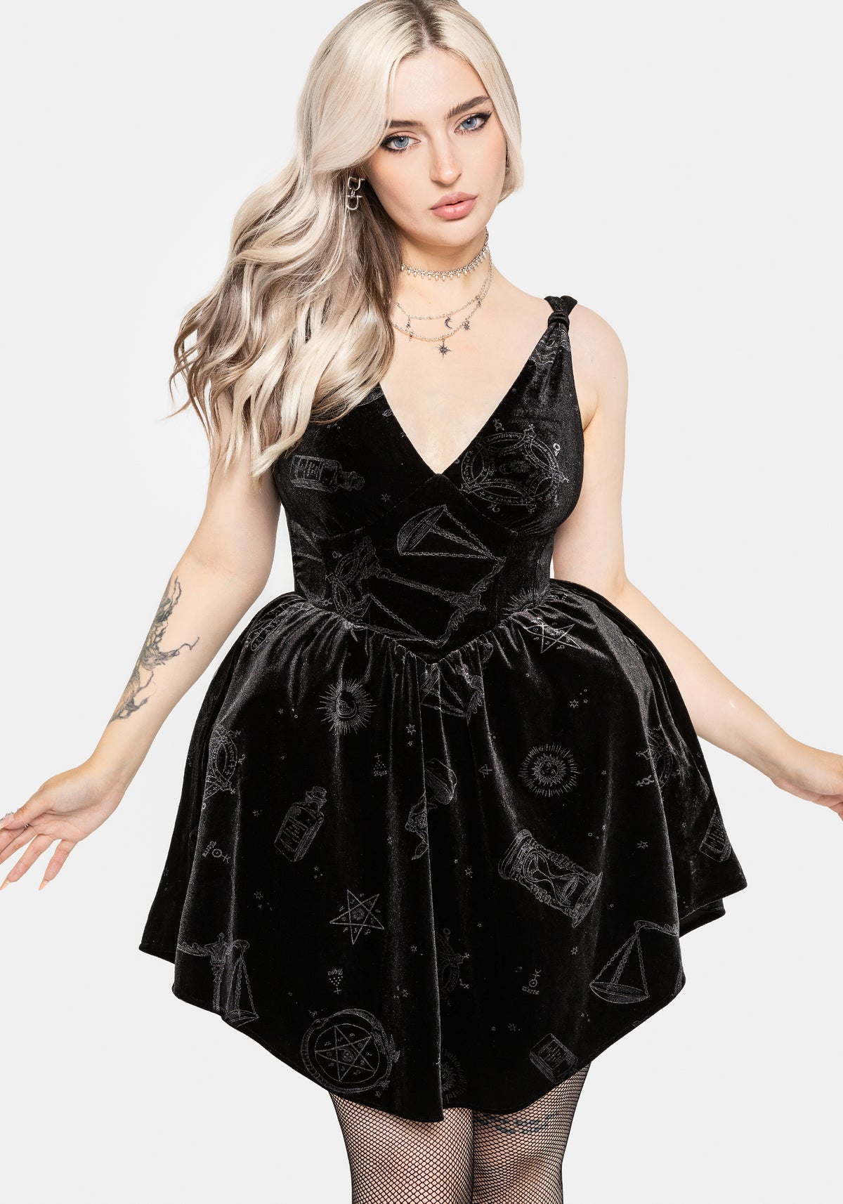 Orin Foiled Velour Mini Dress US 2