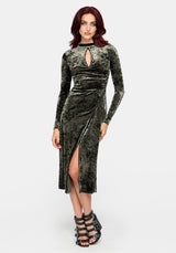 Nellie Green Velour Lace Trim Midi Dress US 2