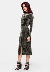 Nellie Green Velour Lace Trim Midi Dress US 2