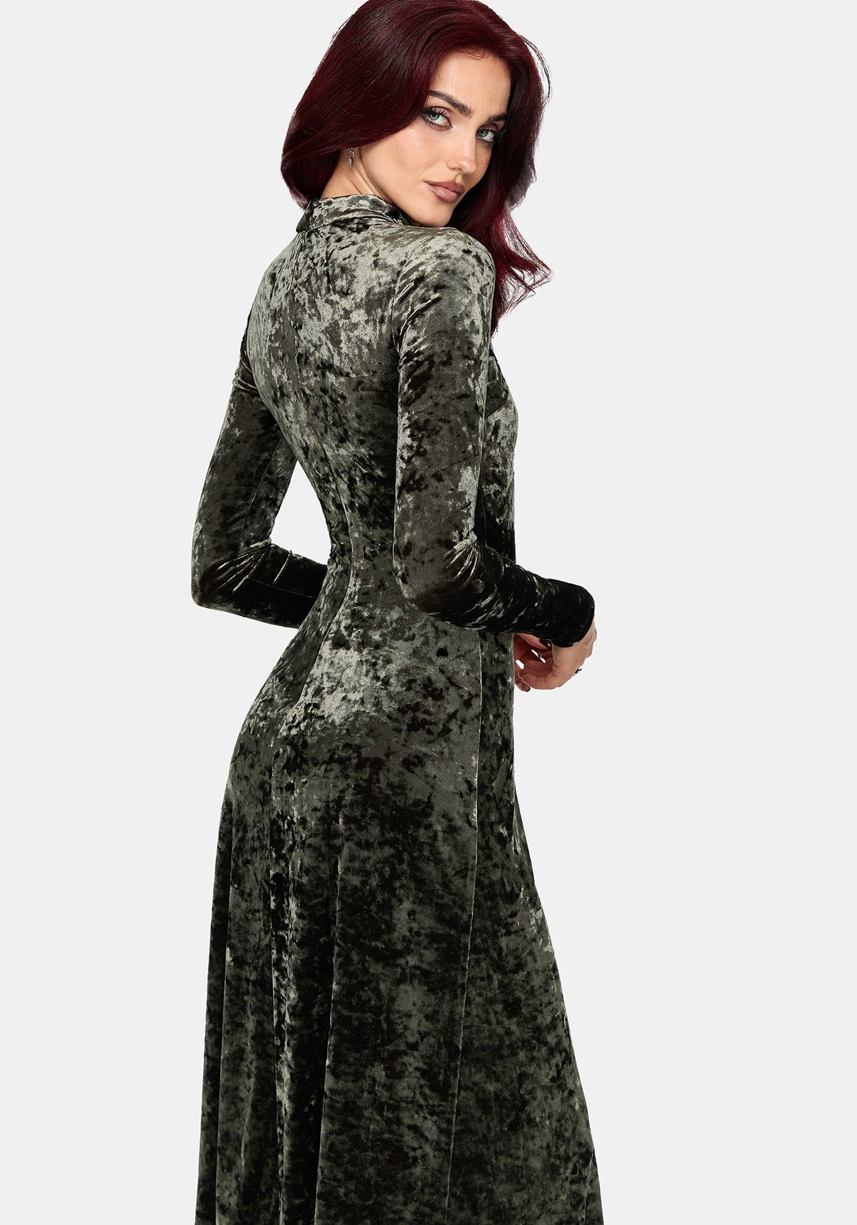 Nellie Green Velour Lace Trim Midi Dress US 2