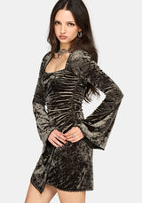 Nellie Green Velour Slash Neck Mini Dress