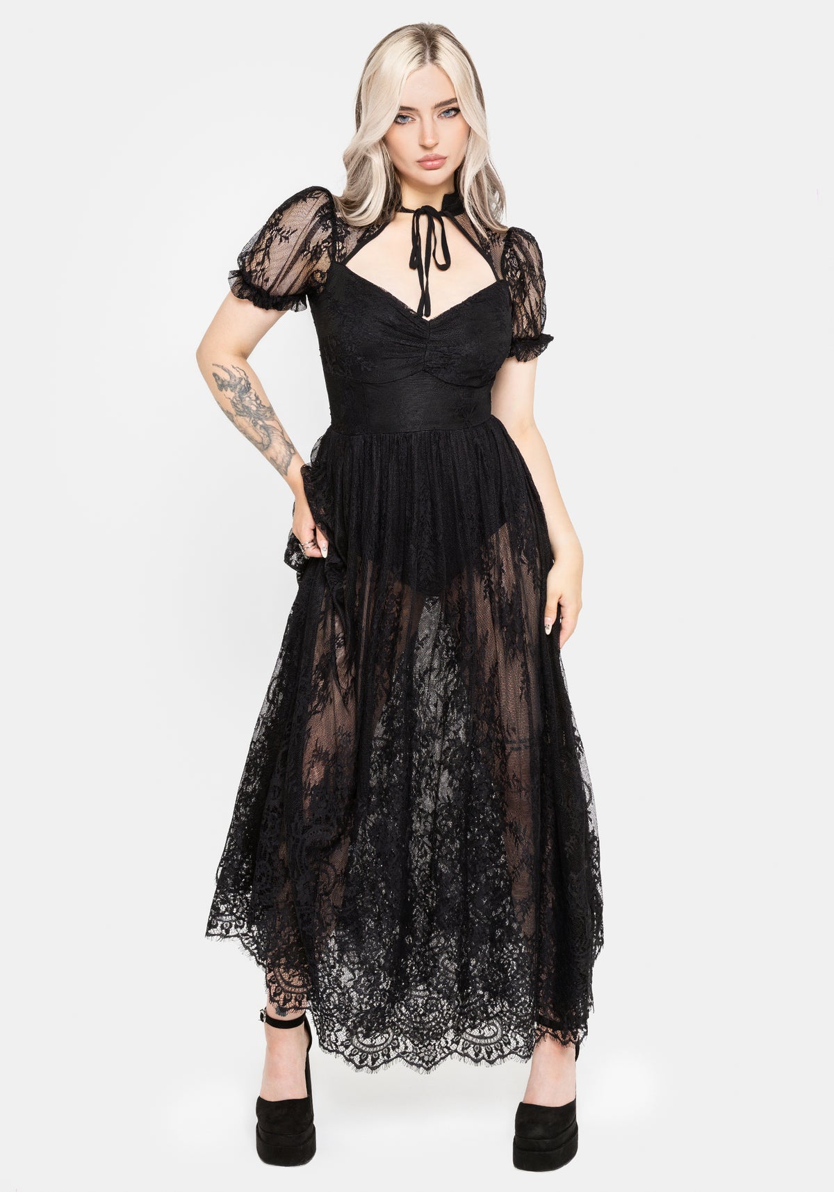 Velisse Lace Fixed Bodysuit Maxi Dress US 2