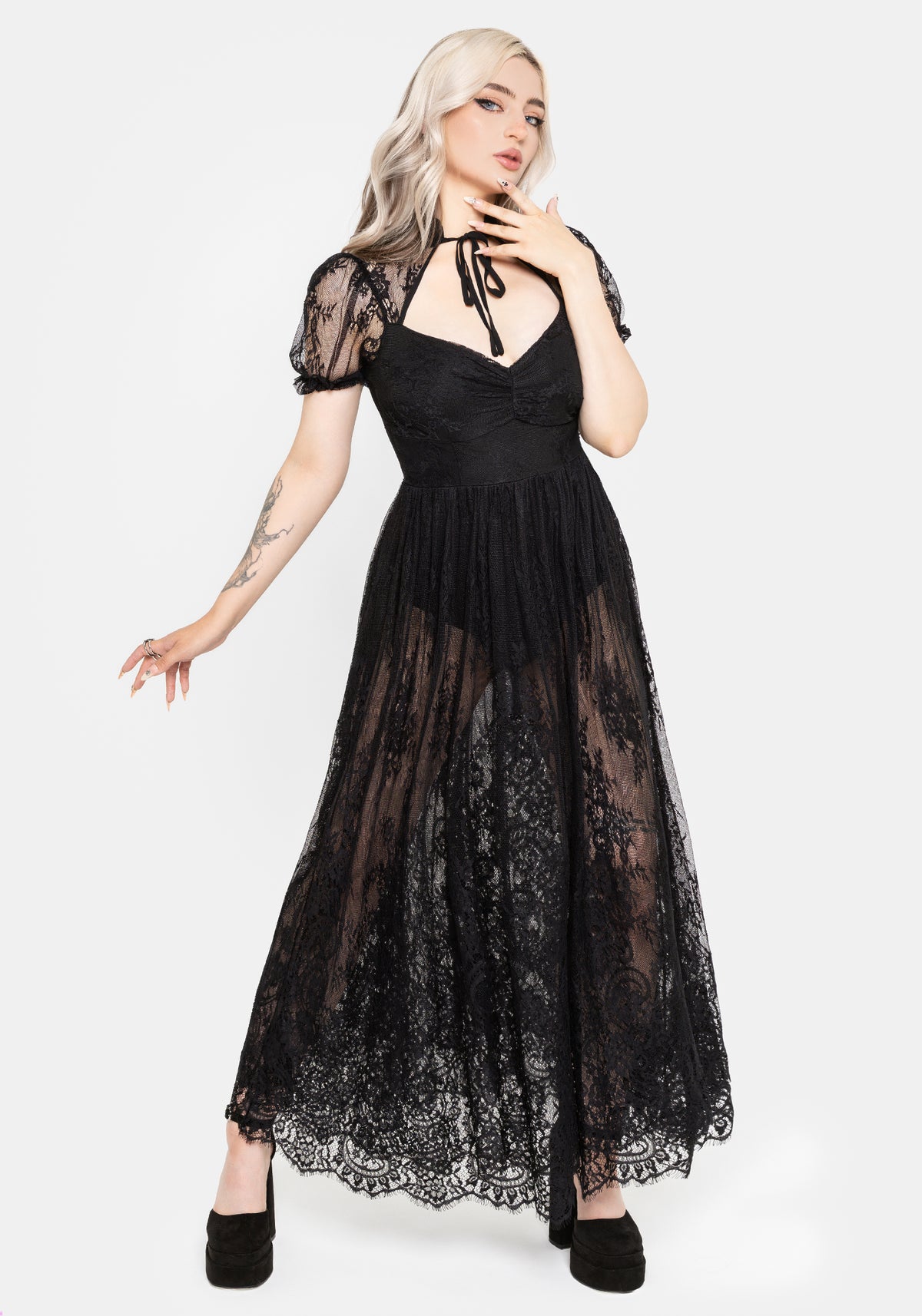 Velisse Lace Fixed Bodysuit Maxi Dress US 2