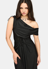 Noctavia Asymmetric Lace Up Midaxi Dress