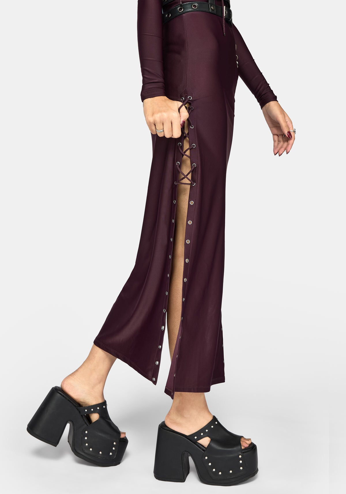 Delphine Asymmetric Lace-Up Shoulder Midaxi Dress
