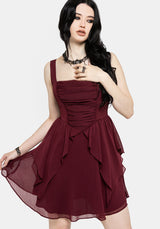 Siren Chiffon Picot Trim Mini Dress With Scarf (Two-Piece) US 2