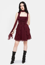 Siren Chiffon Picot Trim Mini Dress With Scarf (Two-Piece) US 2