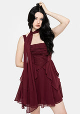 Siren Chiffon Picot Trim Mini Dress With Scarf (Two-Piece) US 2