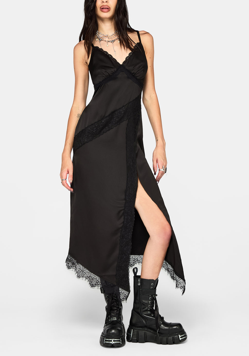 Tova Lace Trim Asymmetric Midaxi Dress – Disturbia