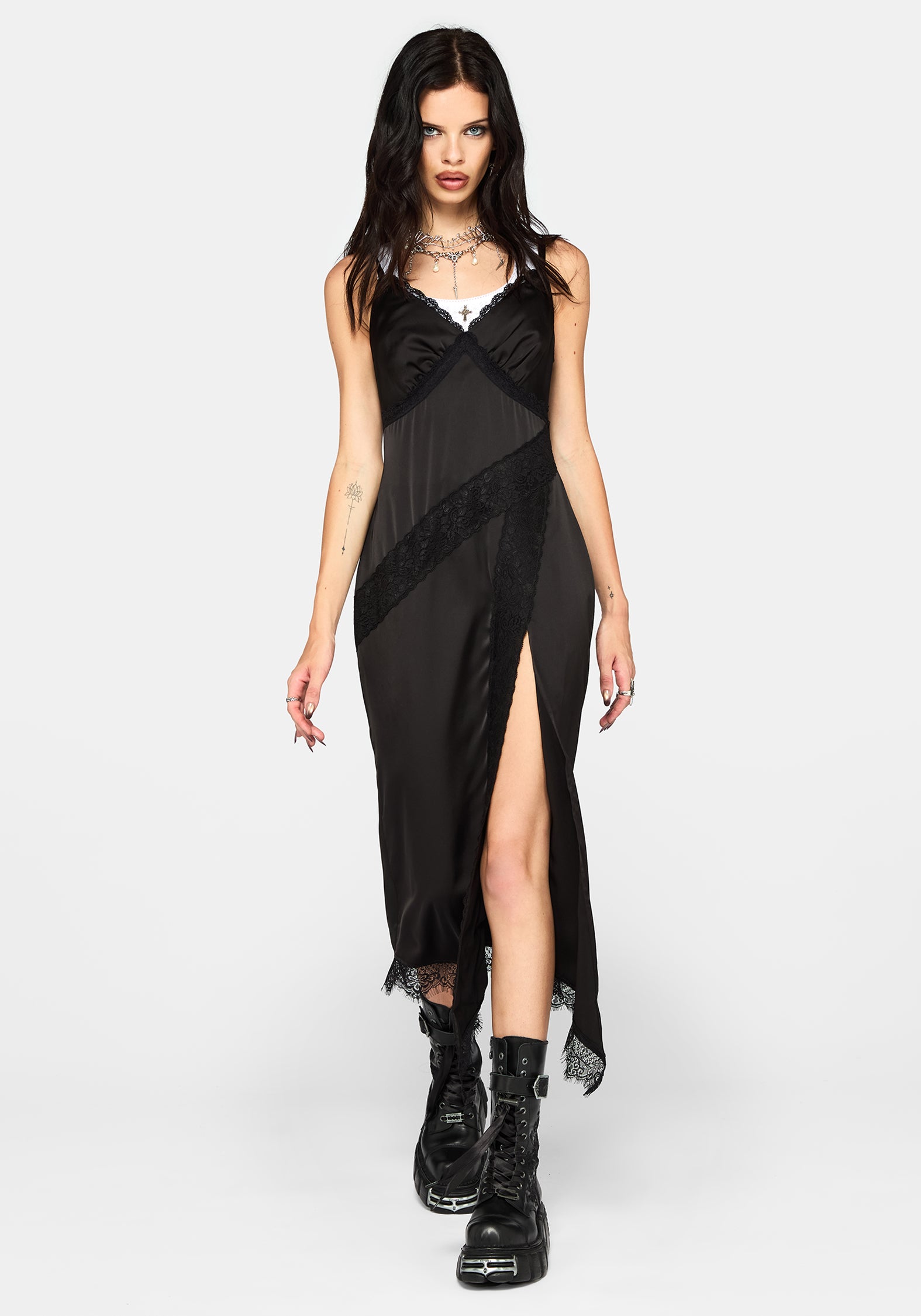 Tova Lace Trim Asymmetric Midaxi Dress – Disturbia