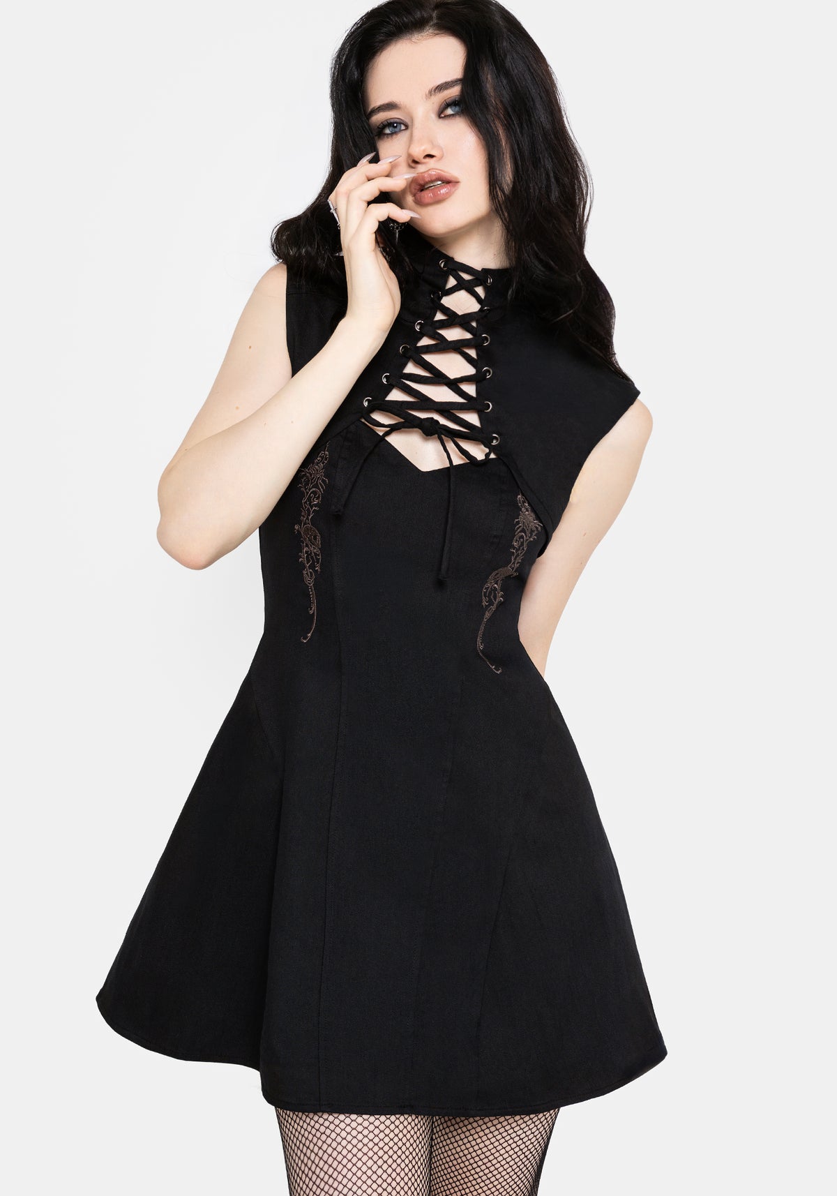 Vixelle Lace Up Front Cutout Mini Dress US 2