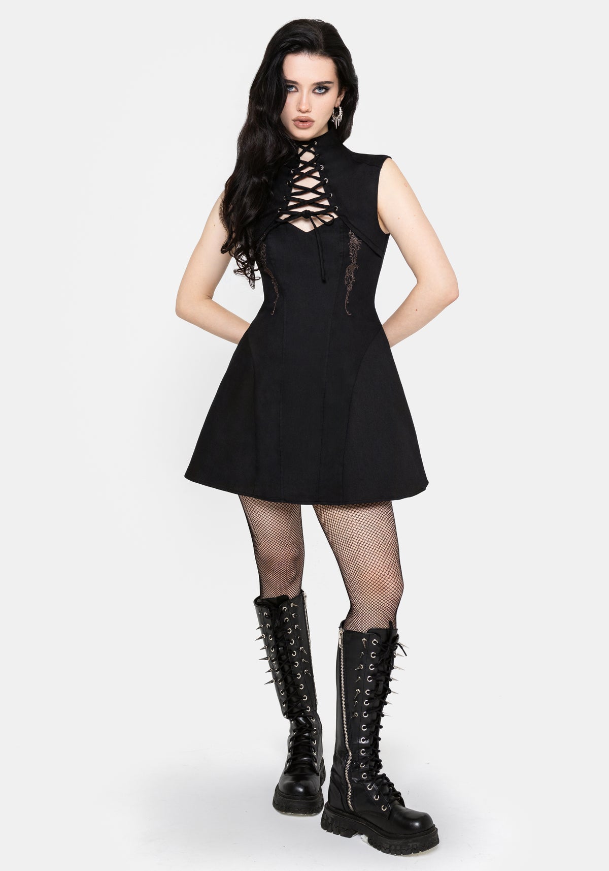 Vixelle Lace Up Front Cutout Mini Dress US 2