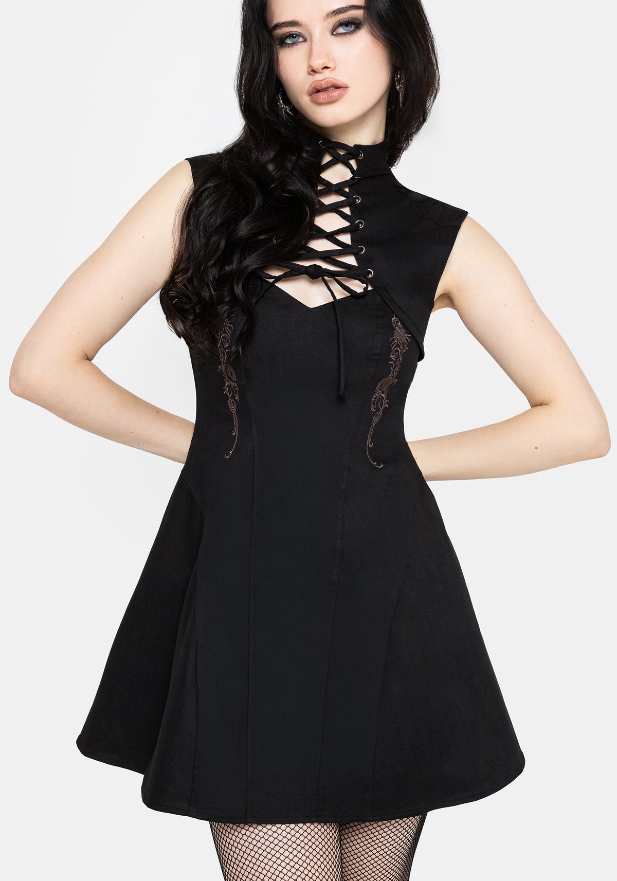 Vixelle Lace Up Front Cutout Mini Dress US 2