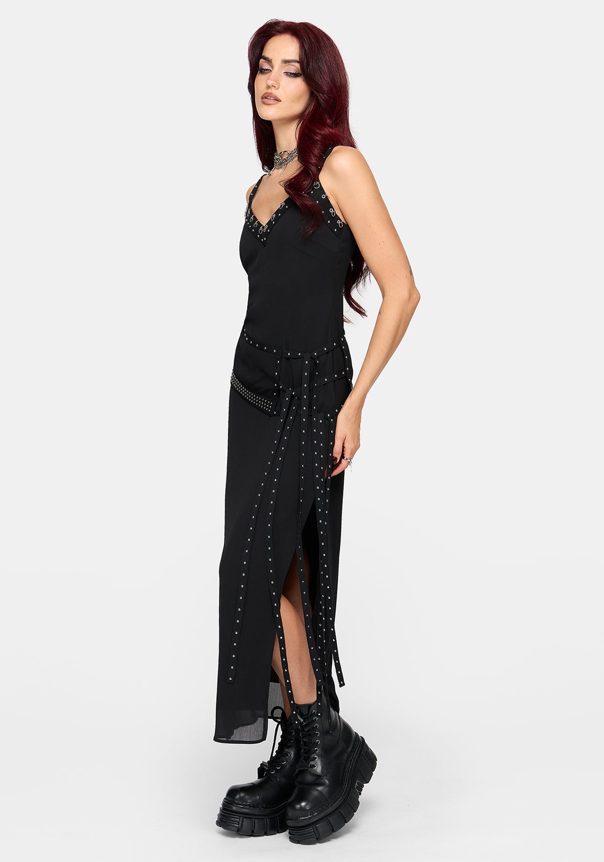 Emara Eyelet Piercing Belted Maxi Dress (Two-Piece Set) US 2