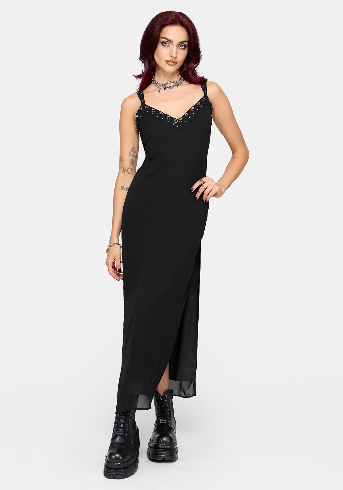 Emara Eyelet Piercing Belted Maxi Dress (Two-Piece Set) US 2