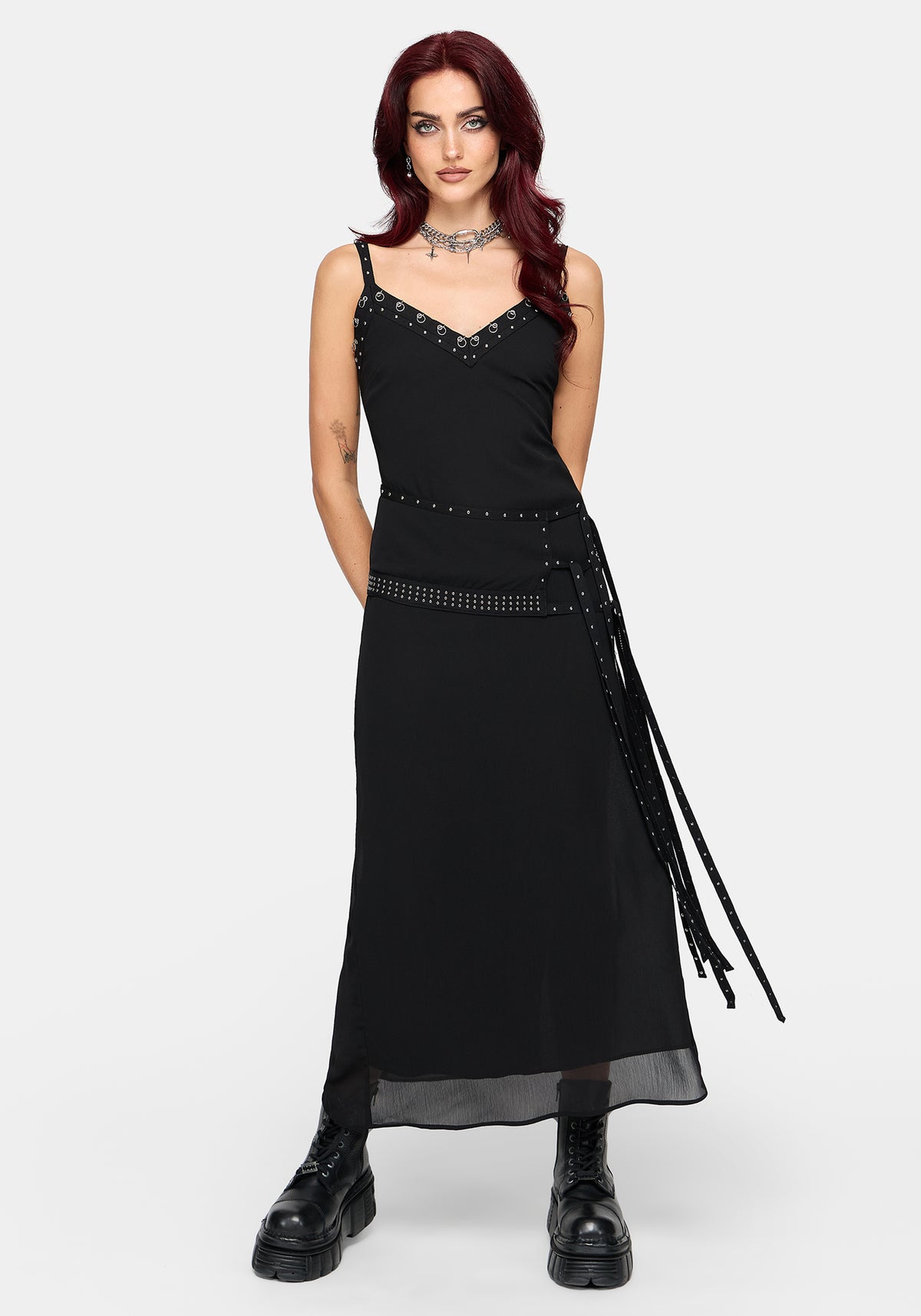 Emara Eyelet Piercing Belted Maxi Dress (Two-Piece Set) US 2