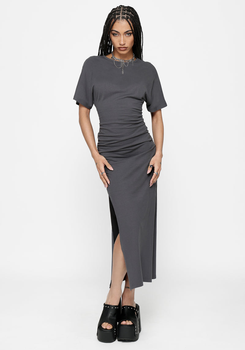 ruched midaxi dress PrettyLittleThing Women's Double Layer Slinky Asymmetrical Ruched Midaxi Dress in Red