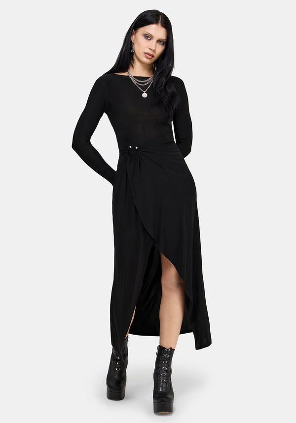 blue dress for baby girl Nala Black Asymmetric Maxi Dress With Split – Club L London main image 1
